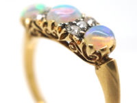 Victorian 18ct Gold, Three Stone Opal & Diamond Ring