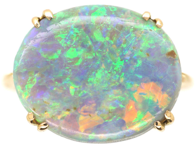 Art Deco 18ct Gold & Black Opal Ring
