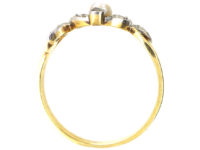 Art Nouveau 18ct Gold, Rose Diamond & Natural Pearl Ring