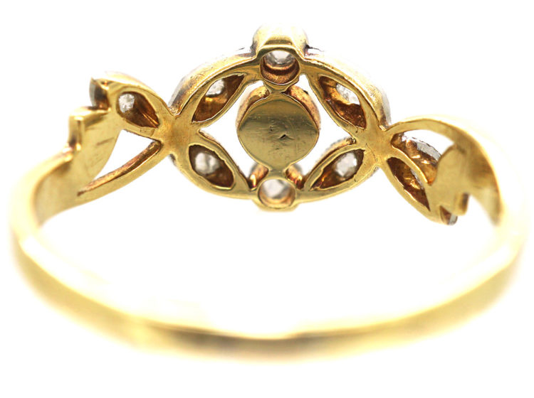 Art Nouveau 18ct Gold, Rose Diamond & Natural Pearl Ring