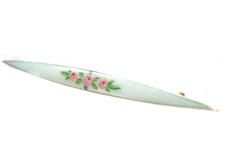 Edwardian Silver & Enamel Roses Brooch by Marius Hammer