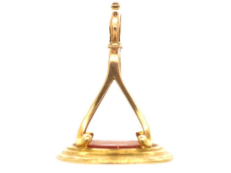 Georgian Gold Cased Seal with Carnelian Base with Intaglio of a Crest with Lion Rampant