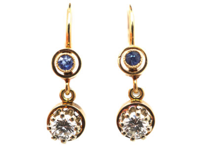 Edwardian 14ct Gold, Sapphire & Diamond Drop Earrings