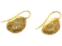 Victorian 15ct Gold Engraved Oval Earrings