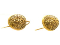 Victorian 15ct Gold Engraved Oval Earrings