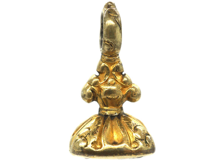 Tiny Georgian Gold Cased Seal with Citrine Base with Intaglio of a Rose