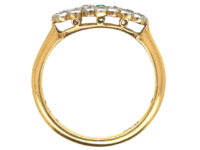 Edwardian 18ct Gold & Platinum Triple Cluster Emerald & Diamond Ring