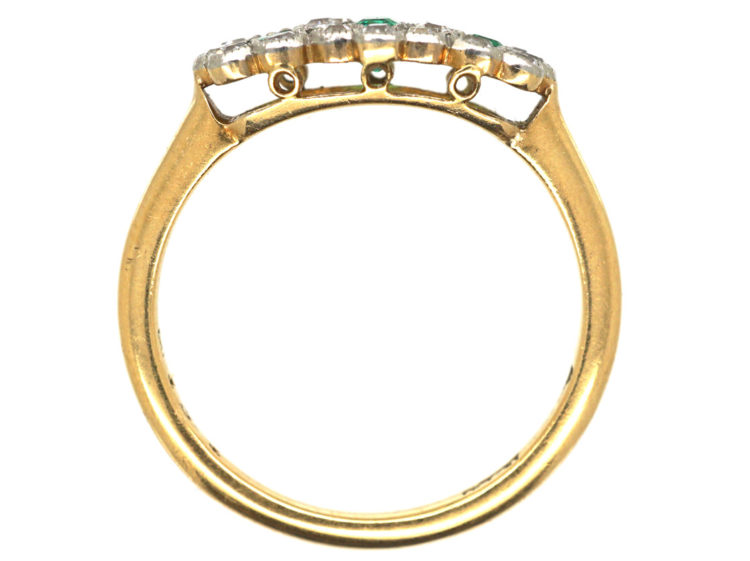Edwardian 18ct Gold & Platinum Triple Cluster Emerald & Diamond Ring
