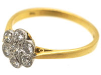 18ct Gold & Platinum, Diamond Cluster Ring with Star Shaped Setting