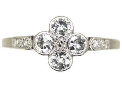 Edwardian 18ct White Gold & Platinum Four Stone Diamond Cluster Ring