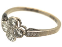 Edwardian 18ct White Gold & Platinum Four Stone Diamond Cluster Ring