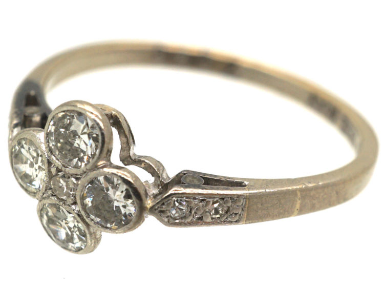 Edwardian 18ct White Gold & Platinum Four Stone Diamond Cluster Ring