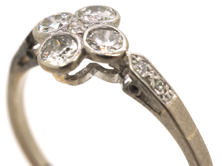 Edwardian 18ct White Gold & Platinum Four Stone Diamond Cluster Ring