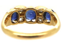 Victorian 18ct Gold Diamond & Sapphire Three Stone Ring