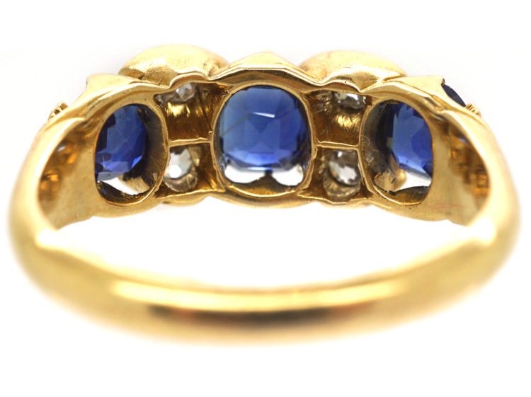 Victorian 18ct Gold Diamond & Sapphire Three Stone Ring