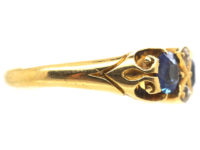 Victorian 18ct Gold Diamond & Sapphire Three Stone Ring