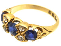 Victorian 18ct Gold Diamond & Sapphire Three Stone Ring