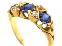 Victorian 18ct Gold Diamond & Sapphire Three Stone Ring