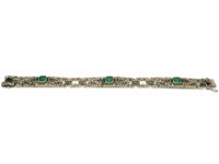 Art Deco Silver Green, Black & White Paste Bracelet