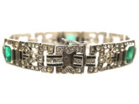 Art Deco Silver Green, Black & White Paste Bracelet