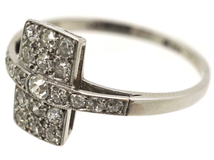 Art Deco 18ct White Gold & Platinum, Diamond Rectangular Ring