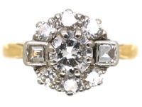 Art Deco 18ct Gold & Platinum Diamond Cluster Ring
