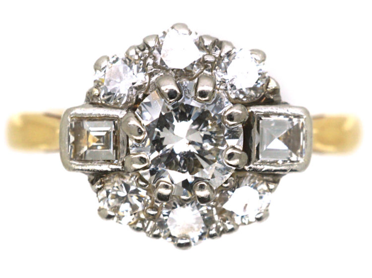 Art Deco 18ct Gold & Platinum Diamond Cluster Ring