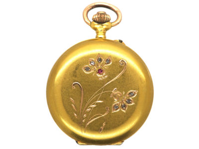 Art Nouveau 18ct Gold Watch set with Rose Diamonds & a Ruby Art Nouveau 18ct Gold Watch set with Rose Diamonds & a Ruby
