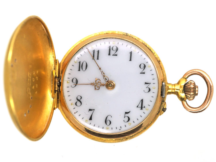 Art Nouveau 18ct Gold Watch set with Rose Diamonds & a Ruby