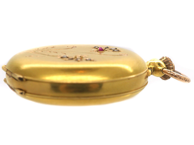Art Nouveau 18ct Gold Watch set with Rose Diamonds & a Ruby