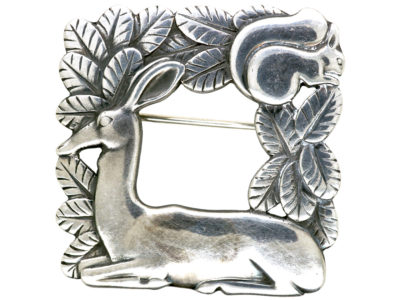 Georg Jensen Silver Brooch of a Doe & a Squirrel by Arno Malinowski Georg Jensen Silver Brooch of a Doe & a Squirrel by Arno Malinowski