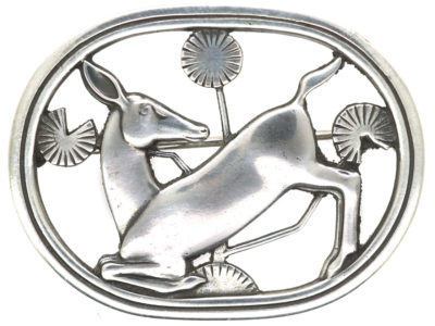 Georg Jensen Silver Kneeling Fawn Brooch Designed by Arno Malinowski Georg Jensen Silver Kneeling Fawn Brooch Designed by Arno Malinowski