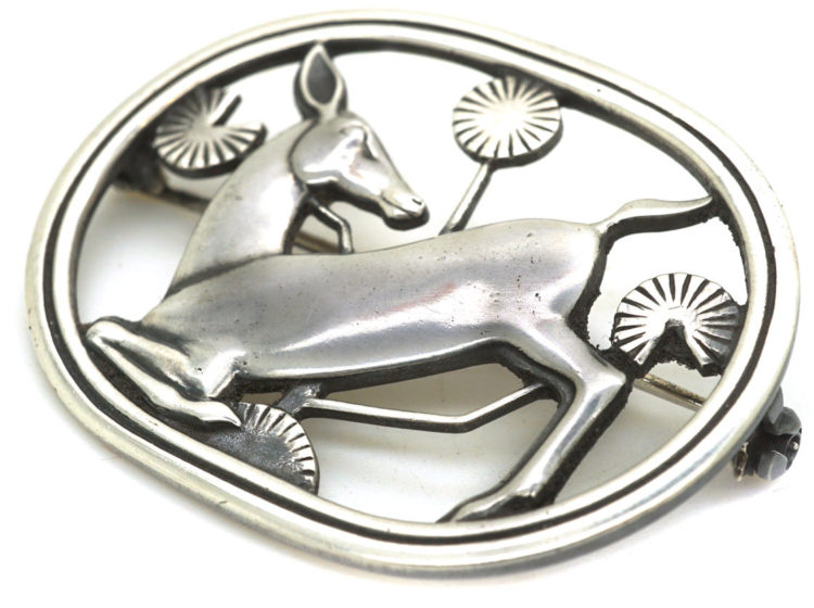 Georg Jensen Silver Kneeling Fawn Brooch Designed by Arno Malinowski