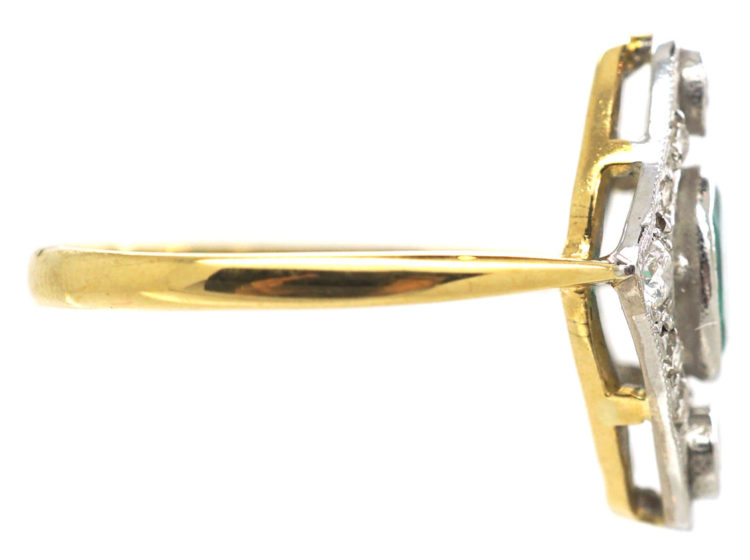 Art Deco 18ct Gold & Platinum, Emerald & Diamond Ring