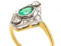 Art Deco 18ct Gold & Platinum, Emerald & Diamond Ring