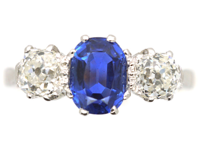 Art Deco 18ct Gold & Platinum, Sapphire & Diamond Three Stone Ring