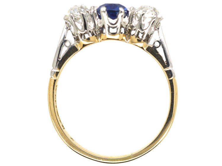 Art Deco 18ct Gold & Platinum, Sapphire & Diamond Three Stone Ring