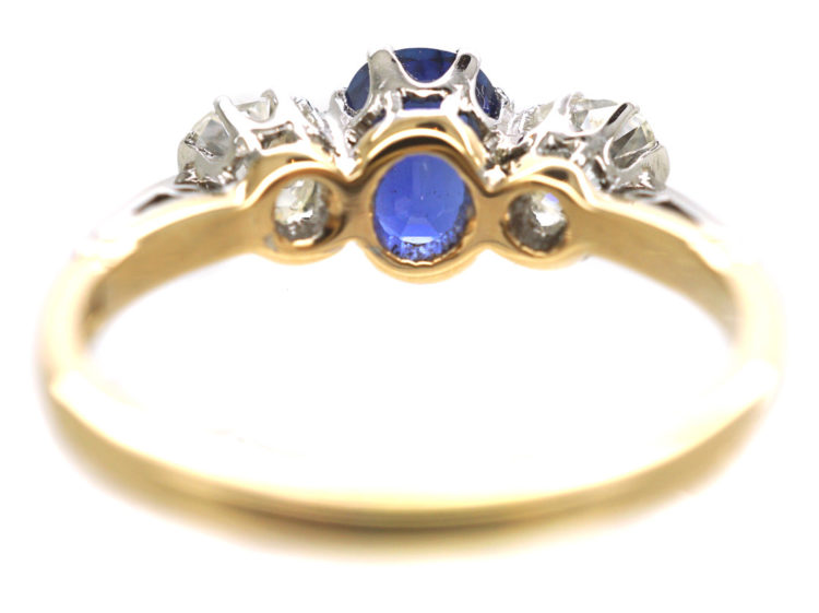 Art Deco 18ct Gold & Platinum, Sapphire & Diamond Three Stone Ring
