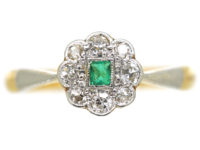 Edwardian 18ct & Platinum, Emerald & Diamond Cluster Ring