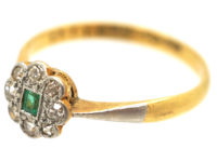 Edwardian 18ct & Platinum, Emerald & Diamond Cluster Ring