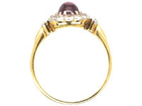 Edwardian 14ct Gold, Diamond & Cabochon Pink Tourmaline Cluster Ring