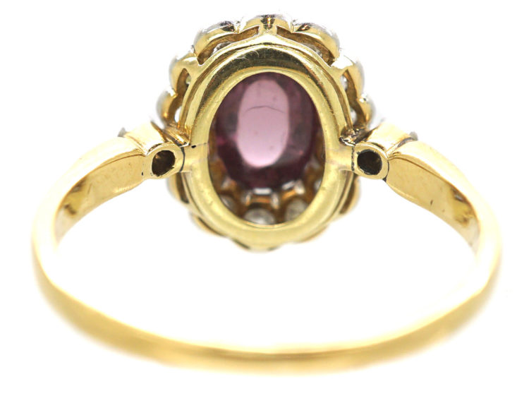 Edwardian 14ct Gold, Diamond & Cabochon Pink Tourmaline Cluster Ring