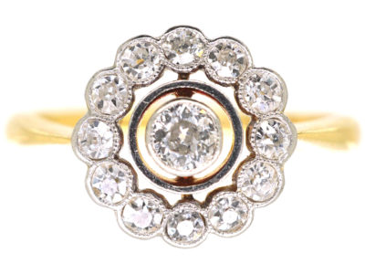 Art Deco 18ct Gold & Platinum, Diamond Cluster Ring