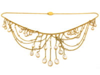 Edwardian 15ct Gold, Moonstone & Natural Pearls Festoon Necklace