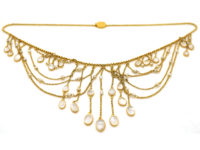 Edwardian 15ct Gold, Moonstone & Natural Pearls Festoon Necklace