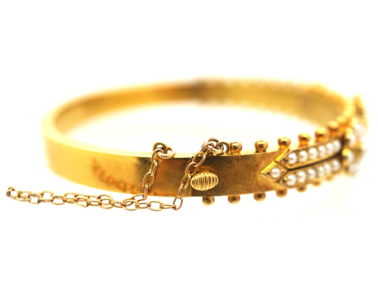 Victorian 15ct Gold Triple Natural Split Pearl Cluster Bangle