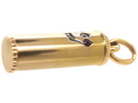 Edwardian 15ct Gold Mezuzah Pendant set with a Ruby, Sapphire & Diamonds