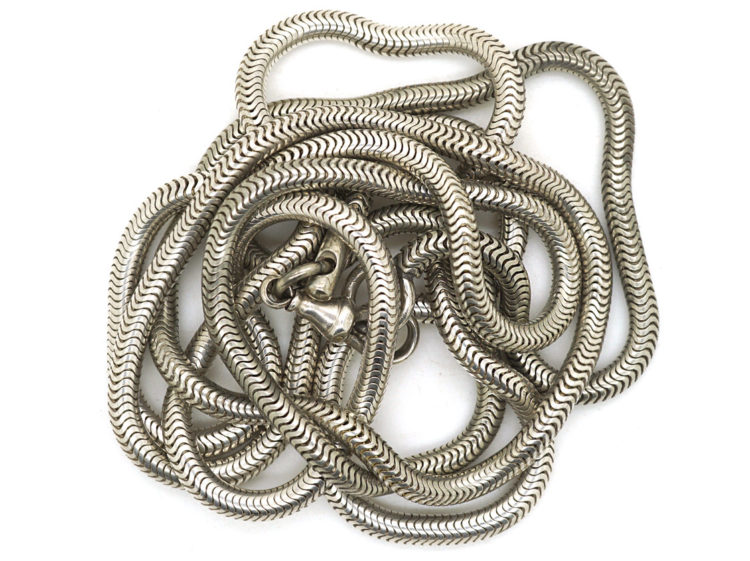 Victorian Long Silver Snake Link Guard Chain
