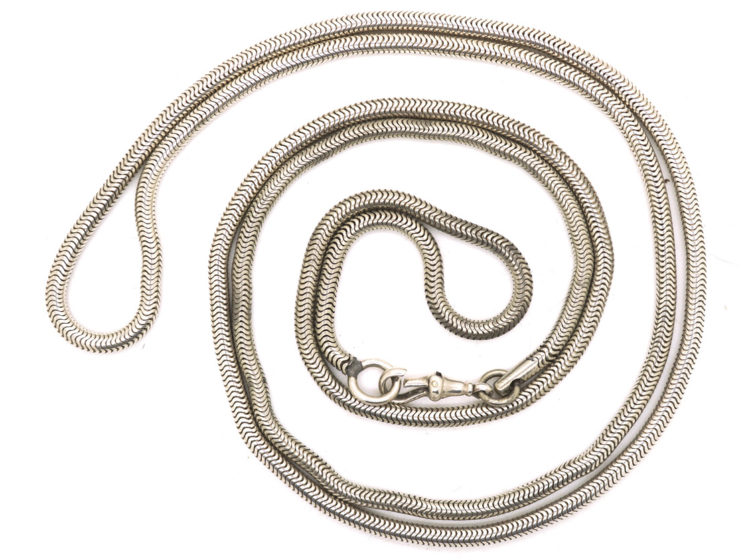 Victorian Long Silver Snake Link Guard Chain