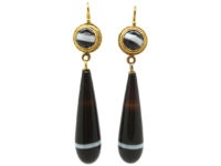 Victorian 15ct Gold & Banded Sardonyx Drop Earrings